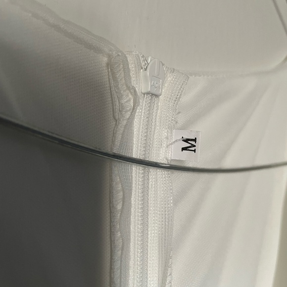 Joyfunear Solid Mesh V-Neck Elegant White Long Sleeve Dress - Picture 4 of 4